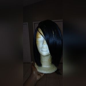 Sleek Sythetic Side Swoop Black Bob Wig